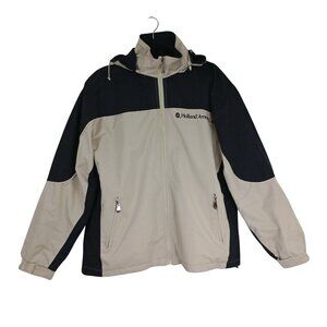 Holland America Beige & Black Hooded Windbreaker Jacket Zipper Pockets Sz M Mens